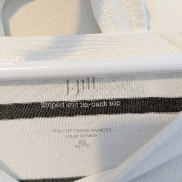 J. Jill Striped Tie Back Top Women's XS Petite 3/4 Sleeve Olive Green and White - Picture 4 of 5